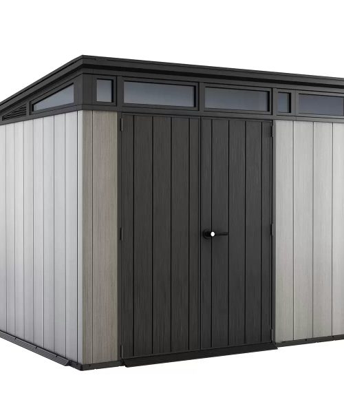 Keter 9’x 7′ Artisan Heavy Duty Plastic Pent Shed – Grey-oakleysgardenmachine- Free shipping